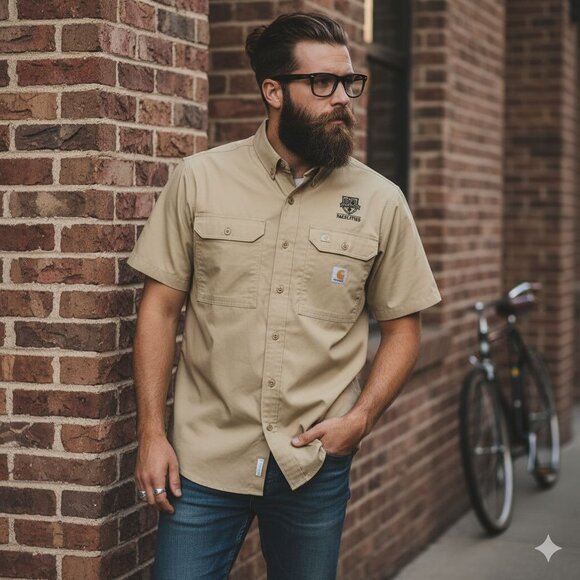 Carharrt FORCE Relaxed Fit Short Sleeve Button Front Collared Shirt Men's Medium - Picture 1 of 14